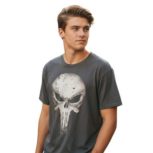 The Punisher Mens T-Shirt 2X Dark Gray Y2K Devilcore Gothic Big Skull Graphic